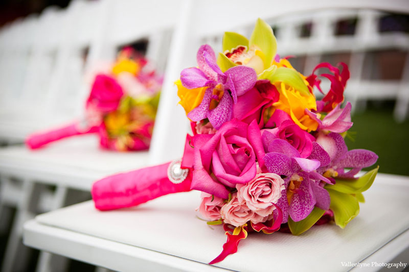 Vibrant orchid bouquet fuchsia magenta green and yellow